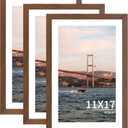 11x17 Picture Frame 3 Pack - Brown Poster Frame Display Pictures 9x15 with Mat or 11 x 17 Without Mat for Wall Hanging Horizontal and Vertical