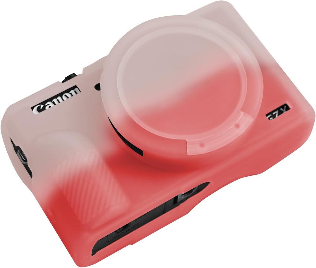 G7X Mark III Case, Soft Silicone Protective Case Cover for Canon Powershot G7X Mark III Digital Camera, Durable Camera Body Skin Protector with Removable Lens Cover, White Red