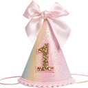 HGFC Birthday Decorations - Pink Bow 1st Birthday Hat For Girls,First Birthday Crown,1/2 birthday decorations,Photo Prop