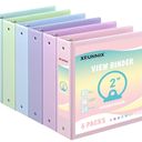 2inch 3Ring Binder with Pockets, Basic Binders 2'' Pastel Color Binders, Holds Letter Size 8.5'' x 11'', 450 Sheet Capacity, Bundle 6 Pack for Back to School (2 Inch)