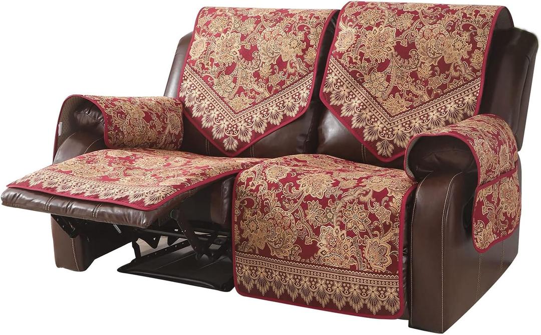 LUFEIJIASHI Waterproof Recliner Sofa Covers Non-Slip Recliner Couch Covers for 2 seat, Split Washable Jacquard Reclining Couch Covers Furniture Protecto (RED, 2 Seater)