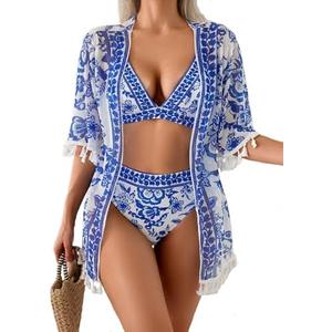 Tandarui Women High Waisted Bikini Sets Bathing Suit Tummy Control Swimsuits Two Piece Swimsuit Tie Back Summer Swimsuit L