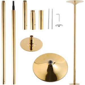 UMEKEN Spinning Static Dance Pole Portable Removable Adjustable 45mm Dancing Pole for Home Exercise Club Party Pub, Dancer Pole for Beginners and Professionals 440lb Weight Capacity (Gold-Round)