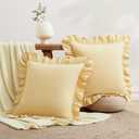 Ruffle Euro Pillow Covers, Yellow, 26x26 Inches, 2 Pack | Square Pillow Cases, Microfiber, Decorative Euro Sham Covers, For Sofa Couch Bedroom Living Room