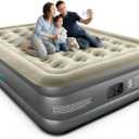 iDOO Luxury Air Mattress with Built in Pump, Queen Size Inflatable Mattress for Camping, Guests, 18" Raised Comfort Blow up Mattress, Portable & Waterproof Air Bed, Colchon Inflable (Grey White)