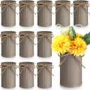 Domensi 4.33 Inch Petite Farmhouse Vase Decor Vintage Flower Vase with Twine Bow Rustic Galvanized Metal Buckets for Artificial Flowers for Table Centerpiece Weddings(Brown,12 Pcs)