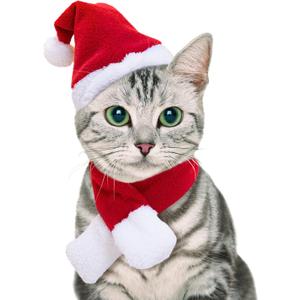 NAMSAN Christmas Cat Hats Costume, Santa Hat with Red Scarf for Cats Small Dogs, Rabbit Christmas Hat Outfit, Small Xmas Apparel for Statue Decoration