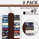 2 Pack Tie Rack for Closet, Premium Wooden Necktie Organizer Storage Tie/Belt Hanger, 360 Degree Swivel Space Saving Ties Holder for Men Hanging 40 Ties, Scarves Red