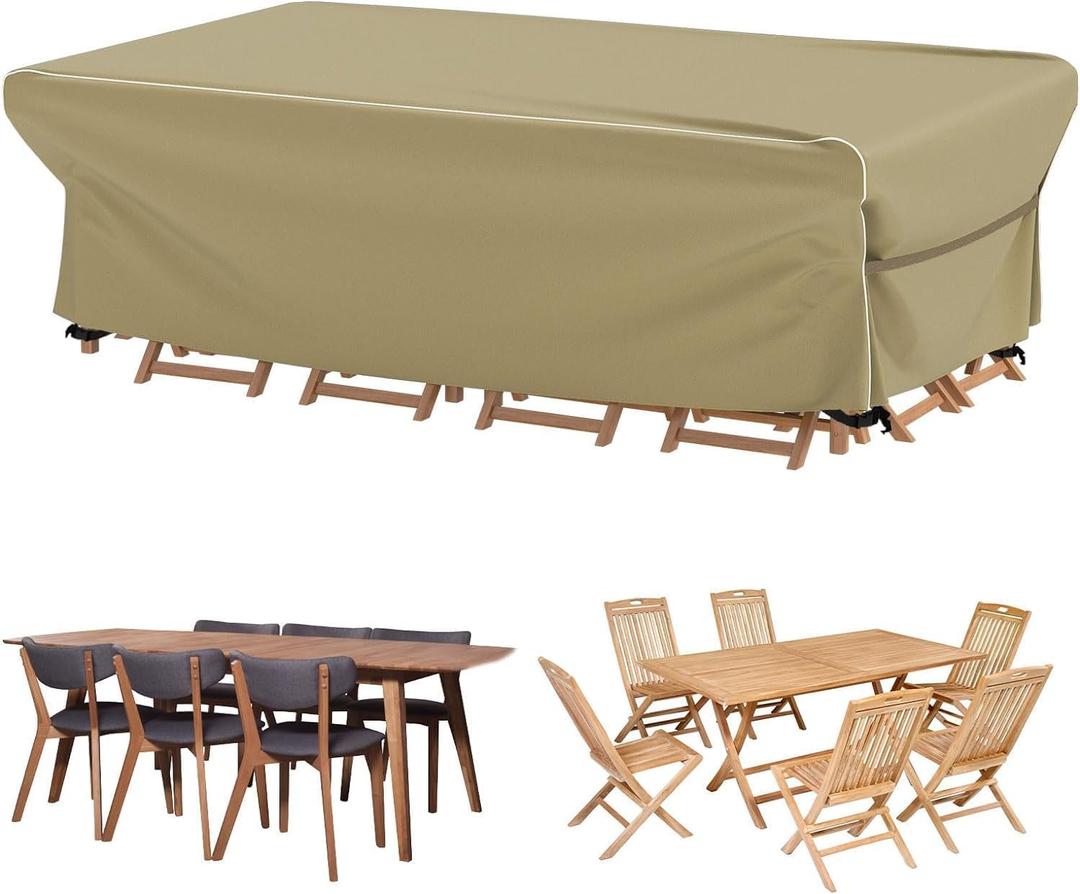 Velway Patio Furniture Set Cover - Heavy Duty 420D Waterproof Weatherproof Sofa Couch Set Covers Garden Dining Table Chair Set Cover with Reflective Tape Rectangular 95"L x 64"W x 39"H - Khaki