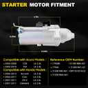 17960N Starter Motor Compatible with 2006-2012 Honda Accord 2006-2011 Honda Civic 2006-2014 Acura TSX 2006-2008 CSX 2007-2011 CR-V 2007-2011 Element 2.0/2.4L 12V 1.6KW 9-Teeth Clockwise