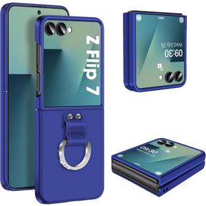 Z Flip 7 Case for Samsung Galaxy Z Flip7 5G, Ring Case for Women Silky Touch Slim Hard PC Matte Back Cover Ultra Thin Z Flip 7 Phone Case Anti-Scratch Protective Cases for Samsung Z Flip 7 5G (Blue)