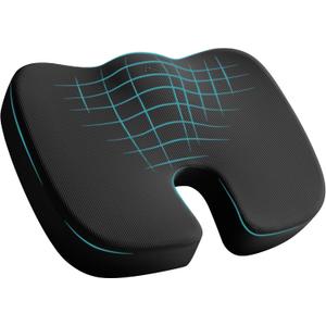 Skechers Memory Foam Seat Cushion,Office Chair Cushion for Tailbone Pain Relief,Butt Pillow for Office Chair,Car seat Cushion,Computer Desk,Long Sitting Office Workers,and Car Drivers,Black