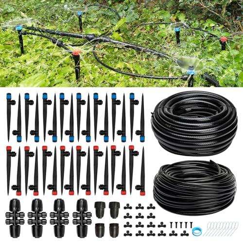 Riboud Quick-Connect 200FT Drip Irrigation System Kit, Automatic Garden Plant Watering System for Greenhouse, Yard, Lawn, with 1/2 inch 1/4 inch Irrigation Tubing Hose and Accessories