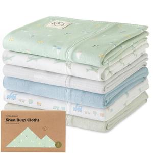 Organic Burp Cloths Baby Boy, Girl - 6-Pack Large 100% Cotton Burping Cloths for Babies, Spit Up Rags, Super Absorbent, Ultra Soft Newborn Rag, Gender Neutral, Machine Washable, Durable (Vessels)