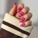 Glamnetic Press On Nails - Text Me Back | Short Almond Fake Nails in Hot Pink with Cat-Eye Magnetic Heart Designs in a Velvet Finish | 15 Sizes - 30 Nail Kit with Glue