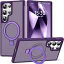 Compatible with Samsung Galaxy S24 Ultra Case with Magnetic Ring Stand Translucent Phone Case for S24 Ultra 6.8" [Compatible with Mag-Safe] [Great Grip Feeling],Purple