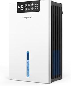 KeepGlad Dehumidifier, 98OZ Dehumidifiers for Home(1000sq.ft), Humidity Display Dehumidifier for Basement Bathroom Bedroom, Auto Shut Off, Washable Filter, Drain Hose, Timer, 7 Ambient Lights, White