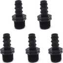 MroMax 5Pcs Drip Irrigation Fittings 3/4" Male Thread Barbed Pipe Connectors External Socket Hose Fitting for Garden Lawn Agricultural Irrigation System Plastic Black