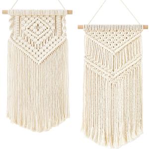 Dahey Small Macrame Wall Hanging 2 Pcs Woven Tapestry Wall Art Decor - Beautiful for Boho Home Dorm College Classroom Decor, Apartment, Nursery, Party Decorations, 16.5" L x 10" W and 17.5"x 10"W