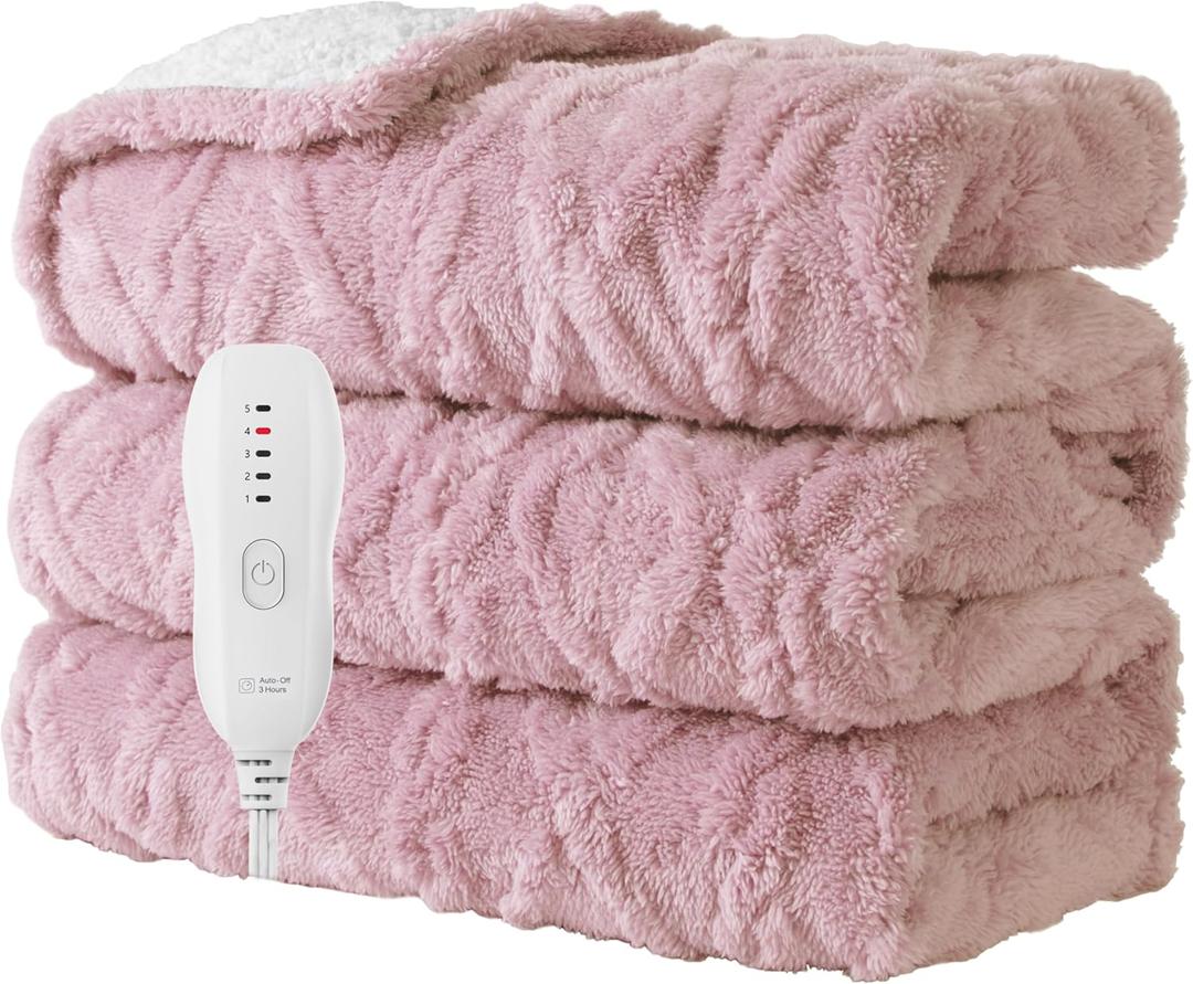 Heated Blanket-Electric Blanket 50"x60" Soft Heated Throw Blanket with 5 Heating Levels & 3 Hours auto-Off,Machine Washable(Pink