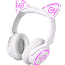 Cat Ear Bluetooth Headphones with Microphone, LED Light Up Over Ear Headphones, Volume Control and Foldable Headset for Tablet/PC/iPad/Cell Phones, Gift for Kids Boys & Girls (Black)