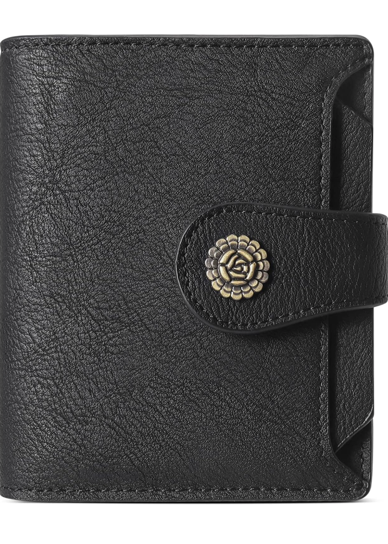 CLUCI Small Wallets for Women RFID Blocking Leather Trifold Compact Credit Card Holder with ID Window Ladies Zipper Coin Purse Black