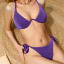 ZAFUL Womens Bikini Swimsuit Metallic Shiny Two Piece Bathing Suit Triangle High Cut Thong String Bikini Sets Purple XS (Purple, XS)