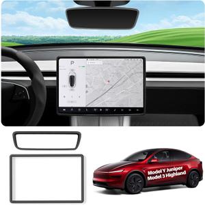 cybtkcar for Tesla Protector Trim Frame Model Y Juniper Model 3 Highlan 2026 Screen Edge Frame Rearview Mirror Cover Model Y Accessories Interior Silicone Decorations Center Console Decor Black