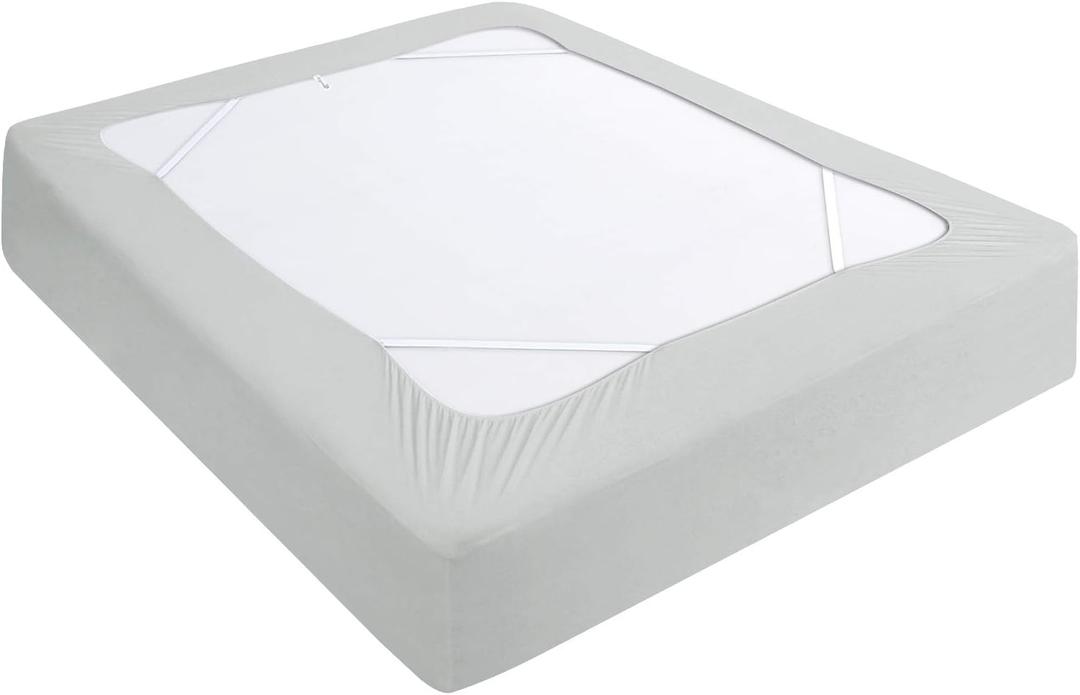 Box Spring Cover King Size, Elastic Fabric Wrap Around 4 Sides Bed Skirt, Sleek Alternative for Bed Skirts for Hotel/Home, Fits Box Springs up to 13, Light Grey