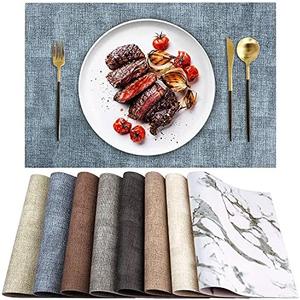 LANDVIEW Leather Heat Resistant Placemats Set of 6 Waterproof Wipeable Washable PU Table Mats,Easy to Clean Anti-Slip Place Mats (Blue, 6)