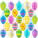 24 Pcs Easter Hanging Eggs, Multicolored Plastic Easter Egg Hanging Ornaments, Decorative Hand Painted Ball DIY Crafts Tree Ornaments for Decoration, Random Styles