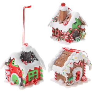 BESPORTBLE 3Pcs Gingerbread House Decorations, Glowing Christmas Houses Village Gingerbread Decorations for Christmas Tree for Festive Holiday Home and Tree Decor, Multi-Color Resin Crafts