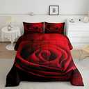 Erosebridal Rose Comforter Set Red Rose Bedding Set Romantic Theme Down Comforter Valentine's Day Print Quilted Duvet King Size Red Lightweight Bedroom Decor Duvet Insert