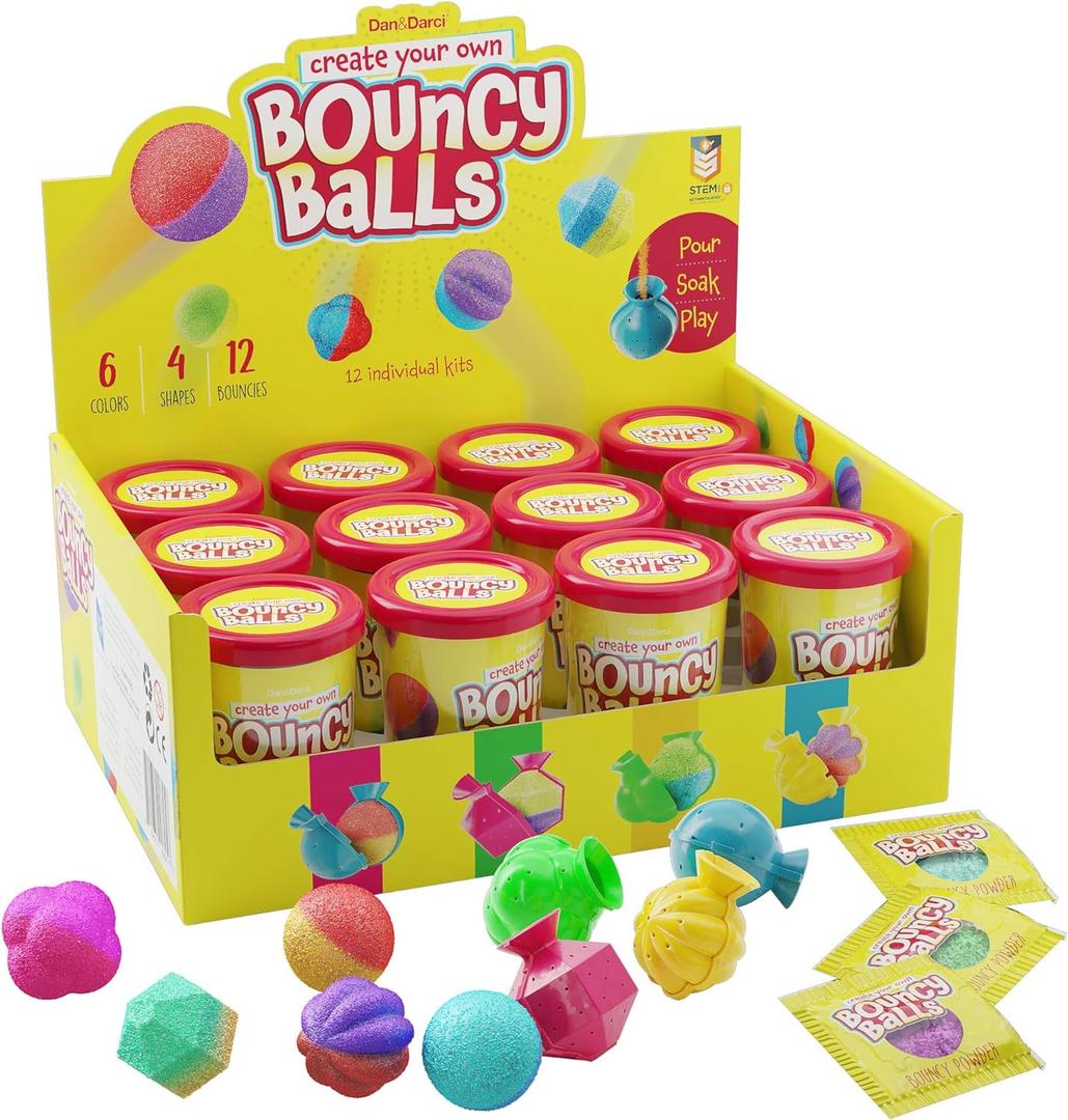 Dan&Darci Make Your Own Bouncy Ball Kit for Kids - 12 Individual Kits - Basket Stuffers - Science Party Favors - Birthday Activities for Kid - Create 12 Balls - DIY Arts and Crafts Bulk - Craft Gifts