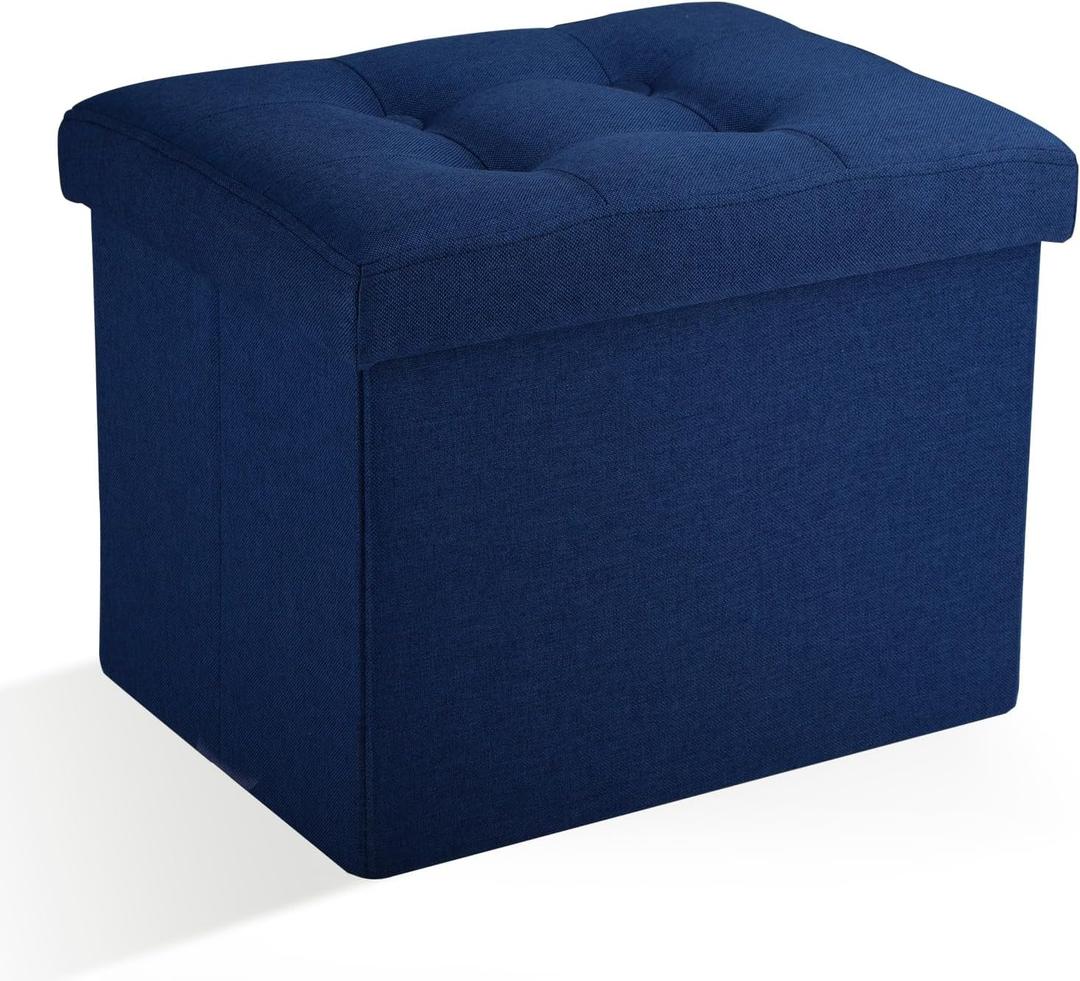 Ottoman Storage Ottoman Foot Rest Stool Foldable Bench with Storage Student Dormitory Bedroom and Entryway Storage 17 X 13 X 13, Navy Blue 
