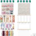 2 x New Upgraded Bow Holder Headband Organizer w/ 9 Mesh Pockets, Large Capacity Hair Bow Organizer for Girls, Wall Hair Accessory Organizer for Nursery Room Decor(32x15inch,Beige Green)
