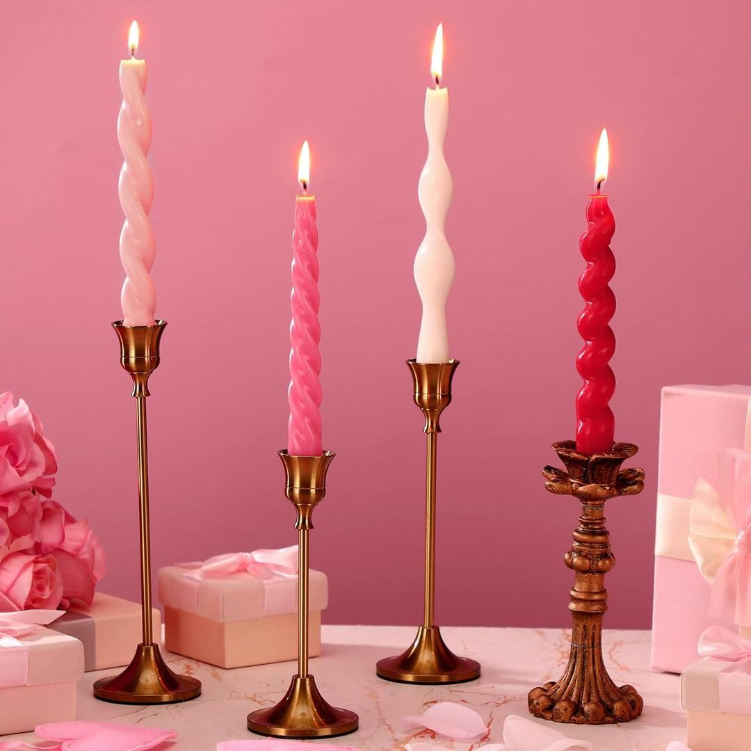 Nuanchu 4 Pcs Twisted Taper Candles Wax Unscented Smokeless Spiral Swirl Candlesticks for Wedding Holiday Dinner Party Home Decorations(7.87 Inch,Pure,Valentines Color)