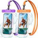 UNBREAKcable Waterproof Phone Pouch-2 Pack IPX8 Waterproof Phone Case for iPhone 16 15 14 13 12 Pro Max & Samsung S25 S24-Dry Bag & Travel Essentials for Beach, Pool, Kayak & Cruise-7" Orange + Purple