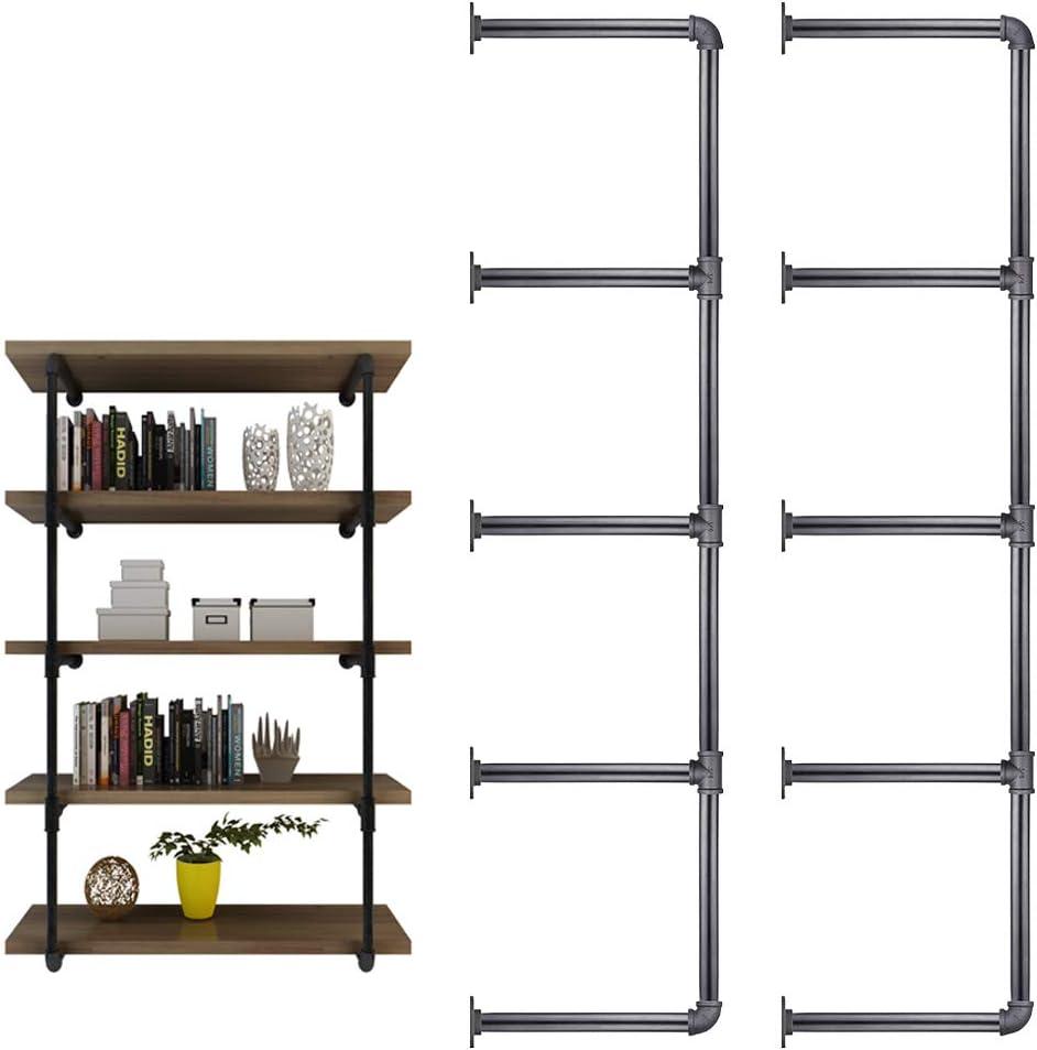 48'' x 12'' Malleable Cast Iron Pipe Shelves, 5 Tier, Vintage Industrial Wall Mount DIY Open Storage Rack, Bookshelf Shelving Unit, Shelf Shelves, Home Improvement Kitchen Shelves
