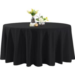 120 Inch Stain and Wrinkle Resistant Washable Polyester Table Cloth, Decorative Table Cloth for Dining Table, Buffet Parties and Wedding, Black