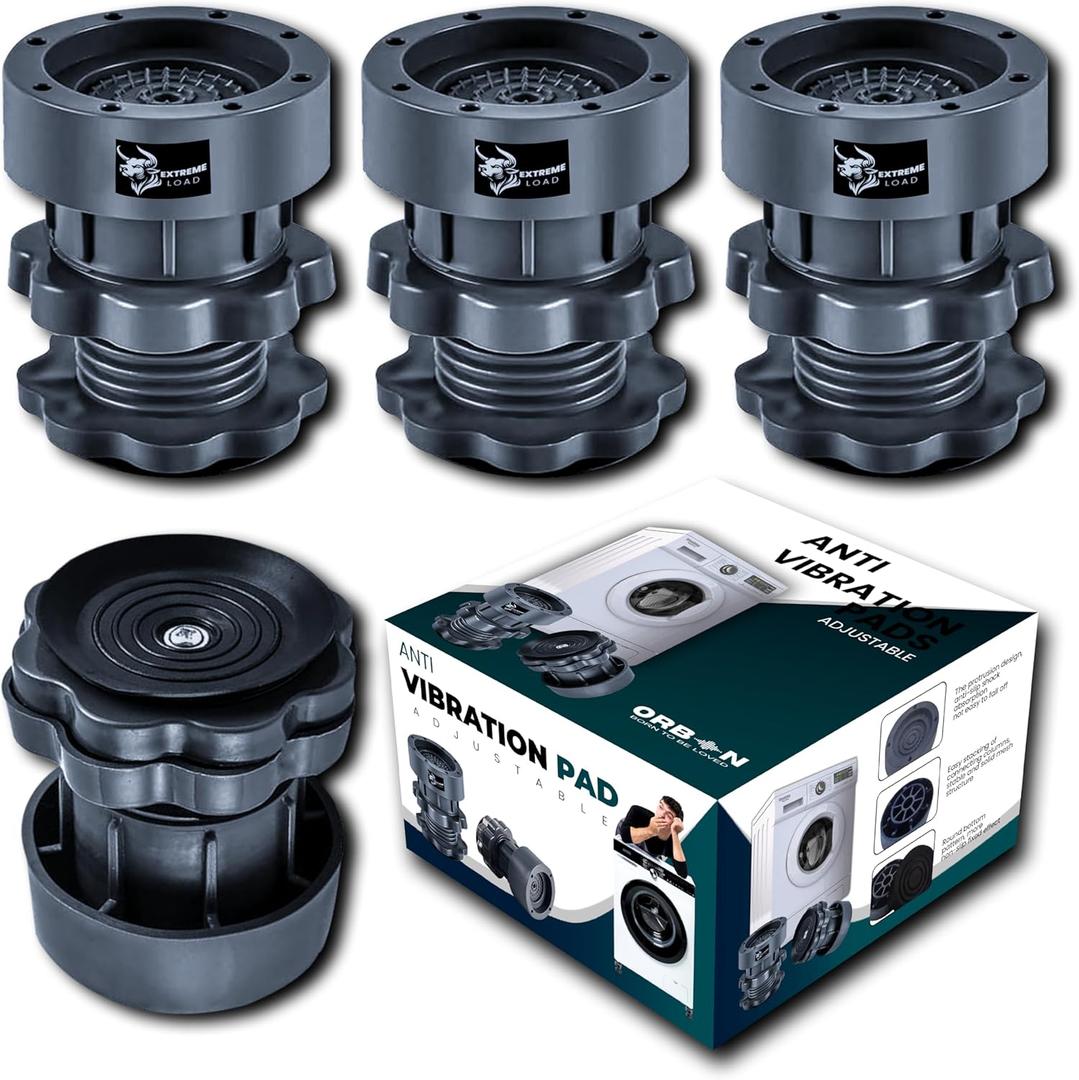 ORBON Anti Vibration Pads for Washing Machine | Durable Washing Machine Feet Anti Vibration | Anti Vibration Pad Washing Machine | Anti Vibration Washing Machine Support (Round Adjustable)