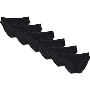 Essentials Women's Breathable Cotton Bikini Brief Underwear with Full Coverage, Pack of 6, Black, Medium