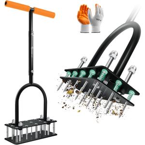 Lawn Aerator Tool, Manual Metal Spike Aerator Lawn Tool with Spring Base, Automatic Leaf and Dirt Cleaning, Grass Aerator for Lawn Care, Soil Loosening, Yard Aerating, Garden Tool