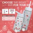 FAHRMOSIS 14 OZ Kids Water Bottle with Carrier Bag & Strap Leak Proof Metal Insulated Stainless Steel Tumbler with 2 Lids (Flip & Spout) for School & Sports Water Bottle with Straw - White (Winter)