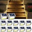 JSOT 12 Pack Solar Lights Outdoor Waterproof for Stairs Decor, Solar Deck Lights Stainless Steel Step Fence Patio Post Wall Lamp for Garden Pathway Walkway LED Lamp Light [Warm Light]