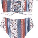 ZAFUL Women Ribbed Keyhole Tied High Waisted Bikini Spaghetti Straps Two Pieces Swimsuit Bathing Suit L
