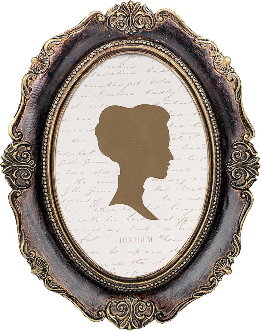 AELS 4x6 Inch Vintage Picture Frame, Elegant Antique Photo Frames with Glass Front, Photo Display, Tabletop Wall Hanging, Gift Ideas, Oval (Walnut)
