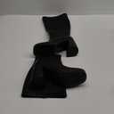 SOVANYOU Black Leather Boots Platform Boots for Women Square Toe Chunky Block Heeled Boots, 37