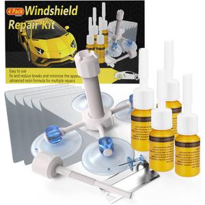 2 x CLAMPER Windshield Crack Repair Kit, Windshield Repair Kit for Chips and Cracks, 4 Pcs Car Glass Repair Kit, Cracks Gone Glass Repair Kit Automotive Quick Fix for Chips, Cracks, Bullseyes (Yellow)