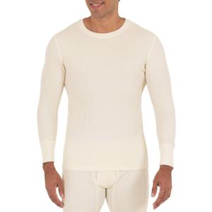Fruit of The Loom Mens Recycled Waffle Thermal Underwear Crew Top (1 and 2 Packs) (Medium, Natural)